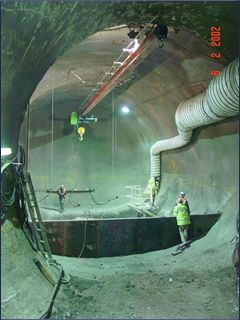 The New Austrian Tunnel Method (NATM - Sprayed Concrete Lining) was used for large underground excavations on the Channel Tunnel Rail Link 